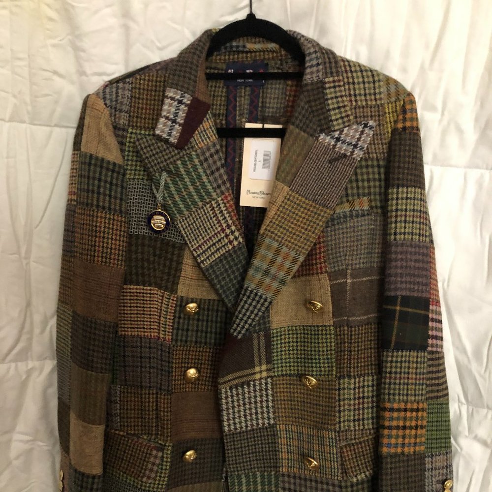 Spiffy Rowing Blazers women's blazer, in patchwork tweed